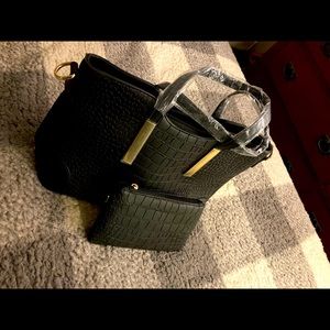 NWT Black Faux Crocodile Purse with Coin Purse